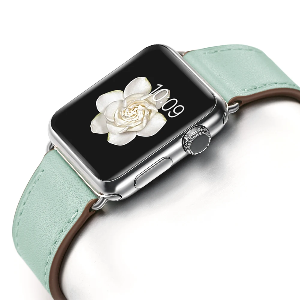 Элегантный розовый мятный зеленый один тур ремешок для Apple Watch Band из натуральной кожи серии 1 2 3 4 38 мм 40 мм 42 мм 44 мм браслет ремешок