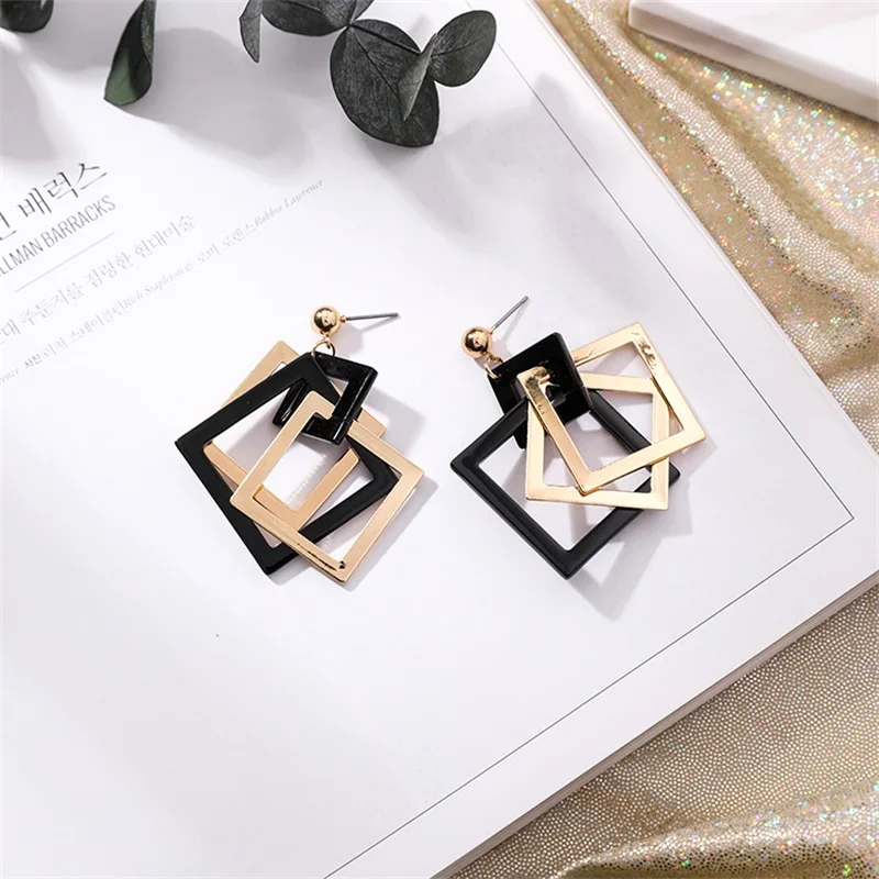 2019 модные новые полые Геометрические Квадратные акриловые серьги корейские