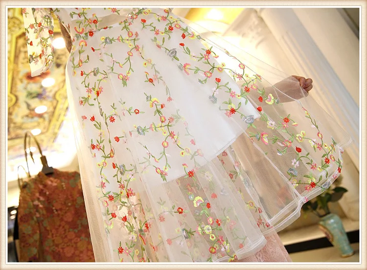 Сетчатая пряжа с трехмерной вышивкой шифоновая Цветочная кружевная ткань