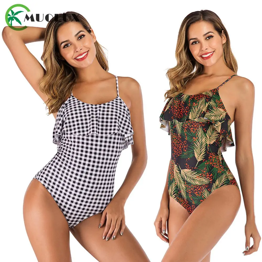 Женский купальный костюм с открытыми плечами и рюшами купальник открытой спиной