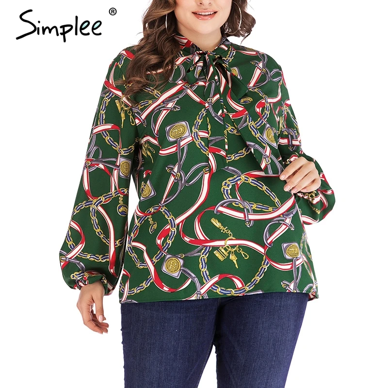 Женская блузка Simplee большого размера женские топы с бантом завязкой принтом цепи