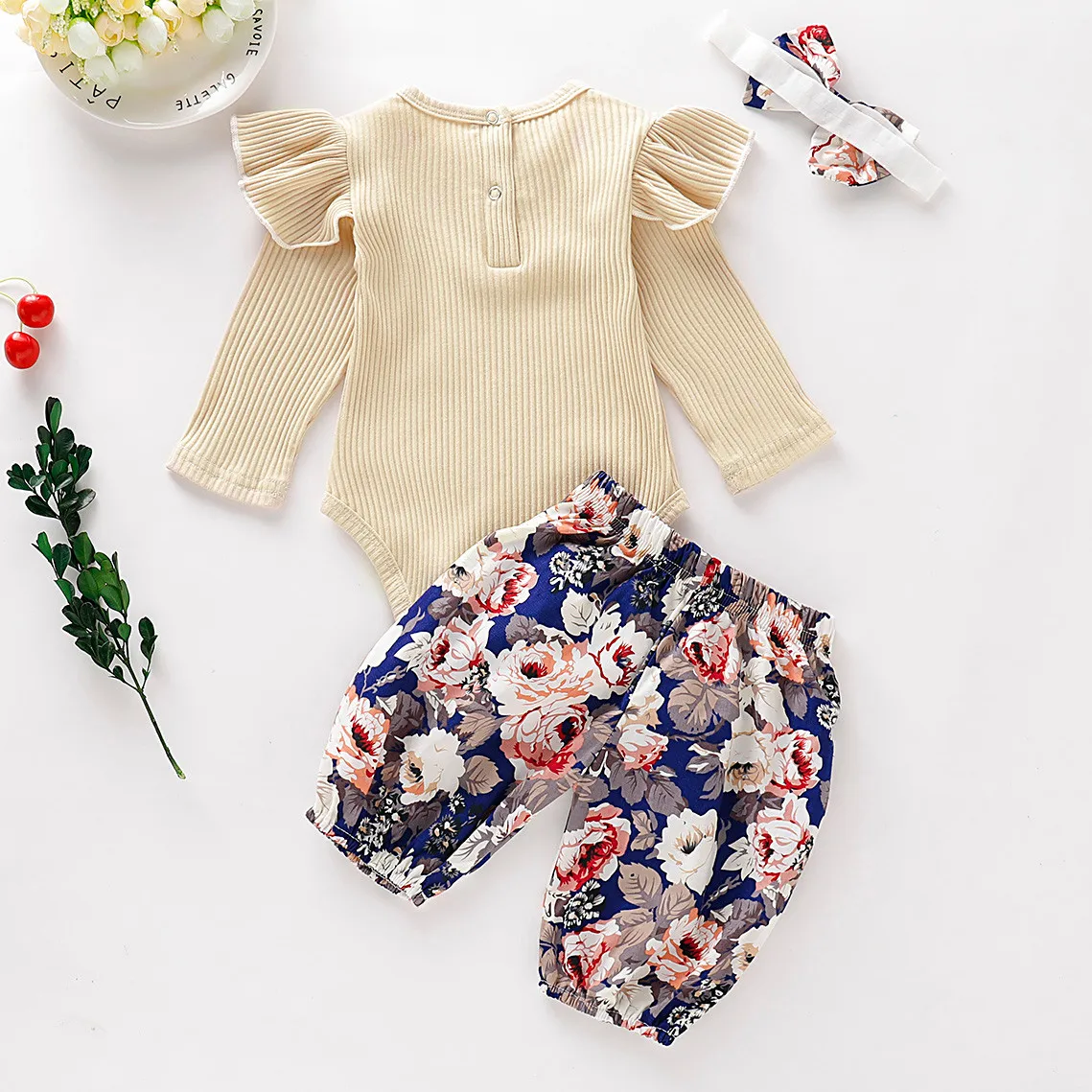 Children Clothing Set Toddler Baby Kids Girls Soild Long Sleeve Romper+Print Pants Girls Autumn Outfits Costume Set C50