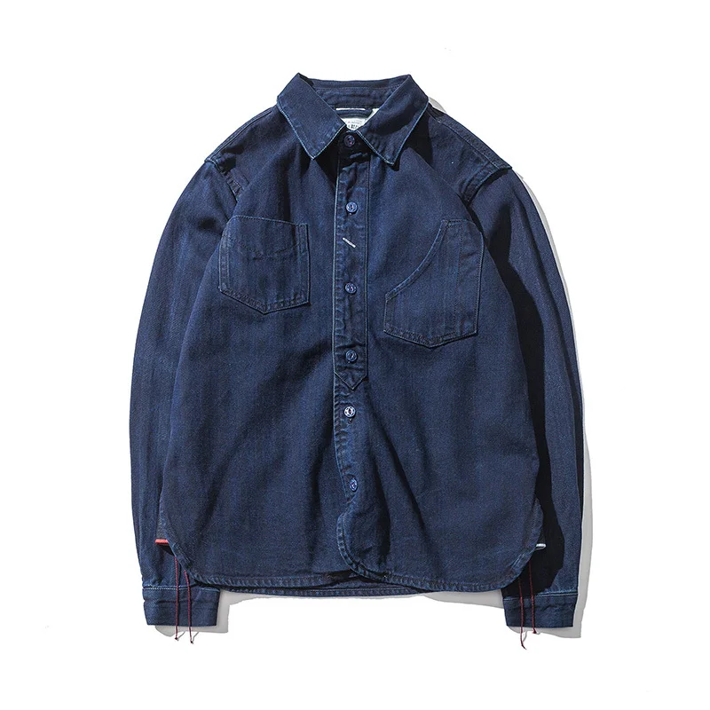 2018 джинсовой сплошной стирка дикий саржа Ретро Повседневная рубашка свободные