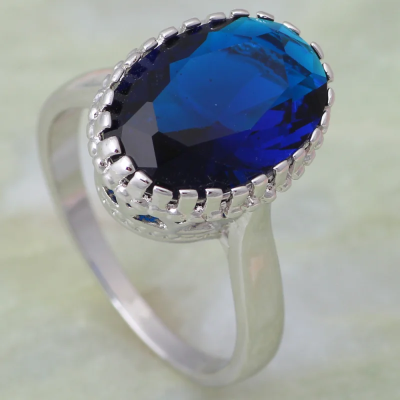 Женский ювелирный комплект из кольца и серёг с синим фианитом|jewelry spring|jewelry