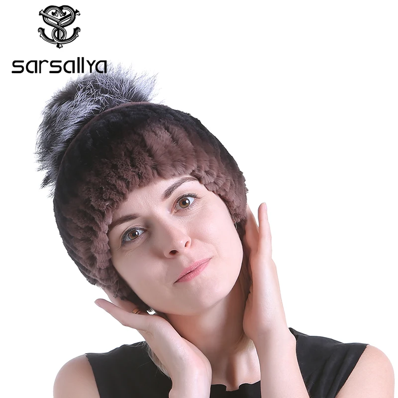 Sarsallya зимняя меховая шапка для женщин реального с мехом кролика Для Кепки шапочки
