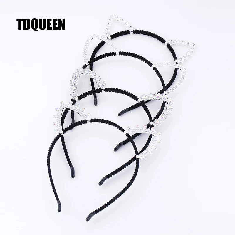 TDQUEEN повязка на голову, аксессуары, полные стразы, кошачьи ушки, повязка на голову для маленьких девочек, модные свадебные украшения для волос тиары, короны