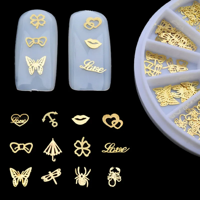 12 моделей Новинка 3D украшения для ногтей Золотая нашивка инструменты ногтевого