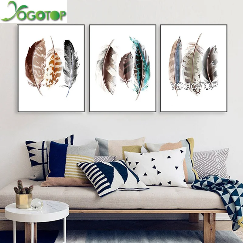 

YOGOTOP DIY Diamond Painting Cross Stitch Kit Full Diamond Embroidery 5D Square Diamond Mosaic Home Decor feather 3pcs ML461