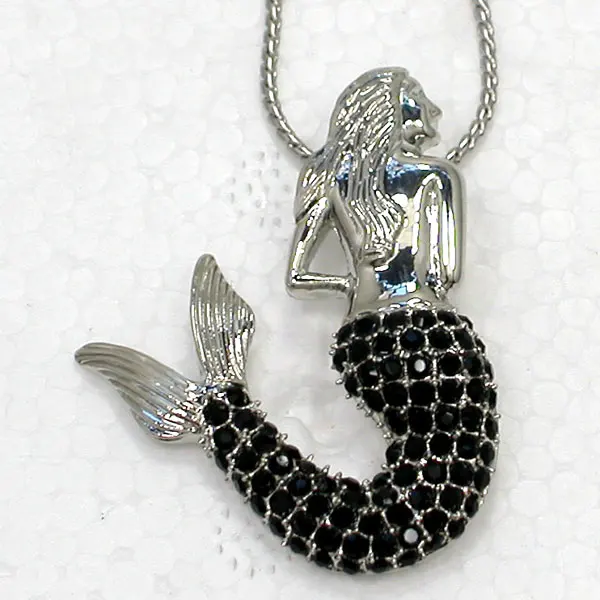 

Black Rhinestone Mermaid Pendant Necklace Chain jewelry F169 H