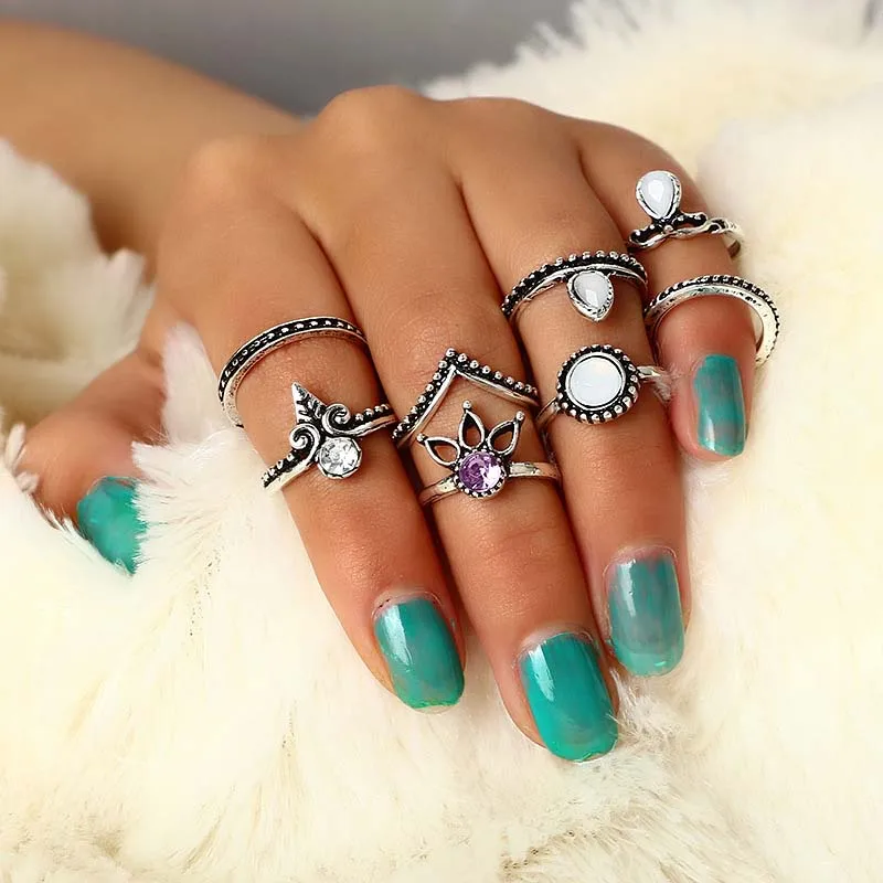 8 шт./компл. Богемное панк пляжное кольцо на костяшке слона для женщин золотистого