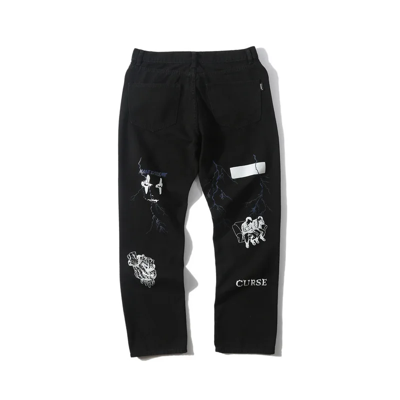 Мужские белые джинсы винтажные с графическим принтом большие размеры хип хоп