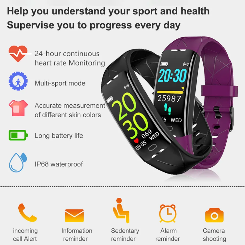 Смарт браслет для мужчин и женщин часы с монитором цветным экраном