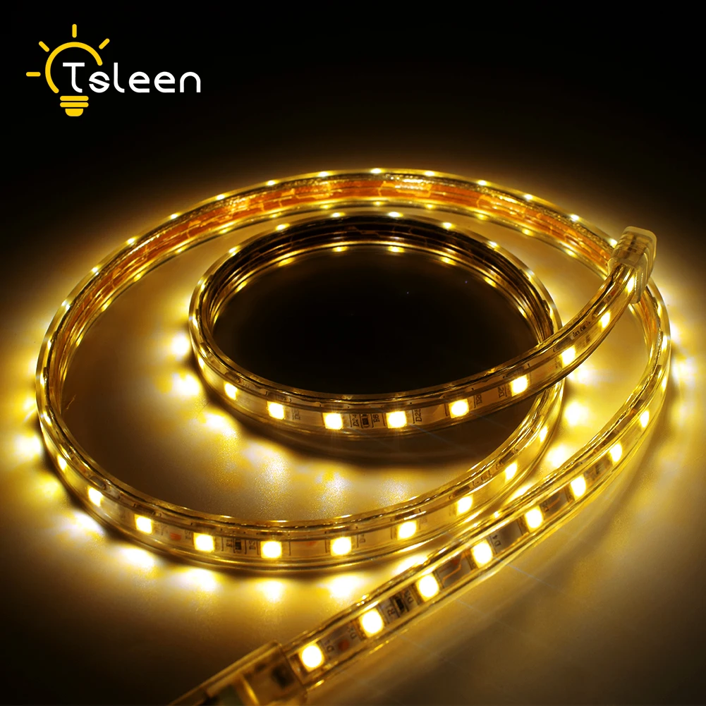 Yellow 2M Дешевые 2 м SMD светодиодные полосы 5050 Водонепроницаемый AC 220 V 230 V 240 V cutable светодиодный гибкий фонарь лента Диодная лента ЕС Великобритания вилка лента Рождество - Испускаемый цвет: Yellow 2M