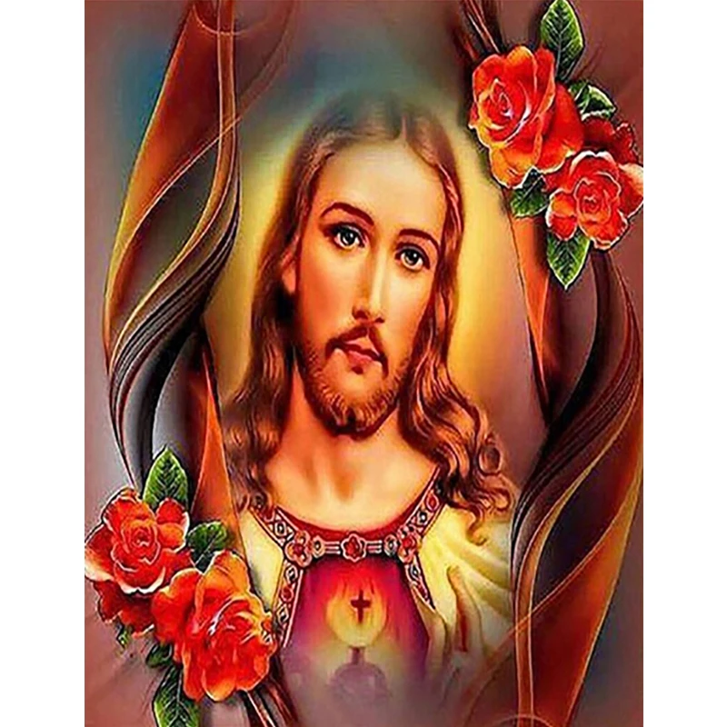 

5D DIY Full Drill Round Diamond Painting Setting Jesus Christ Religion Pattern Diamond Embroidery Cross Stitch Stickers
