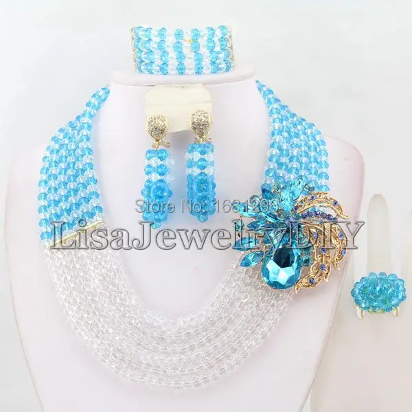

Модные нигерийские бусы, хрустальные ожерелья, браслет, серьги, Африканские свадебные бусы, ювелирный набор HD0106