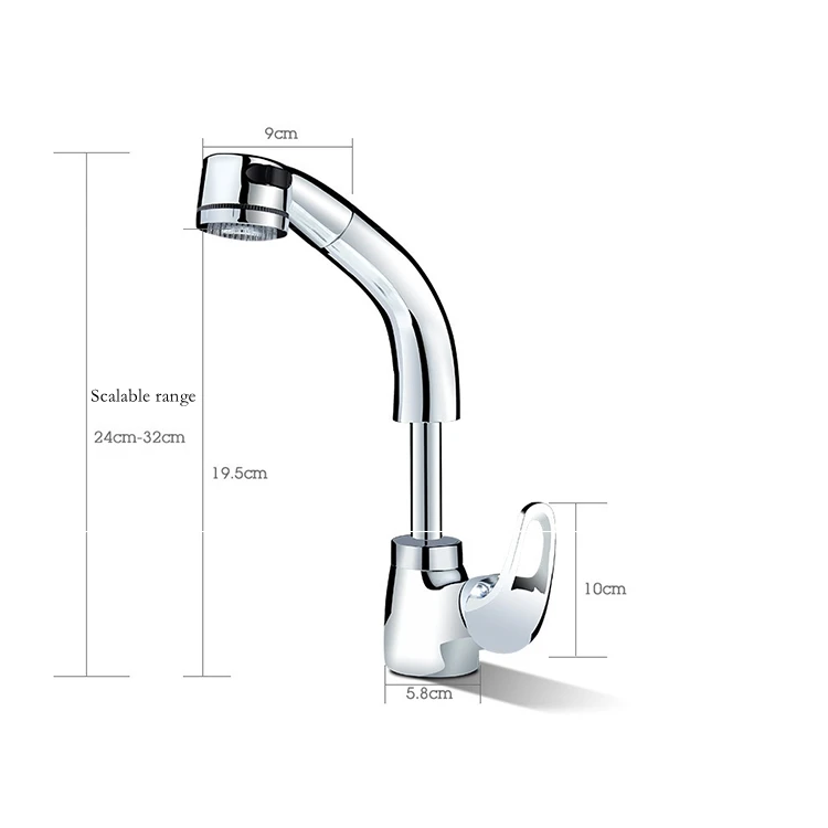 

Houmaid Bathroom Accessories Hot and Cold Water Pull Out Faucets Kitchen Single Holder and Single Hole Brass Deck Mounted Taps