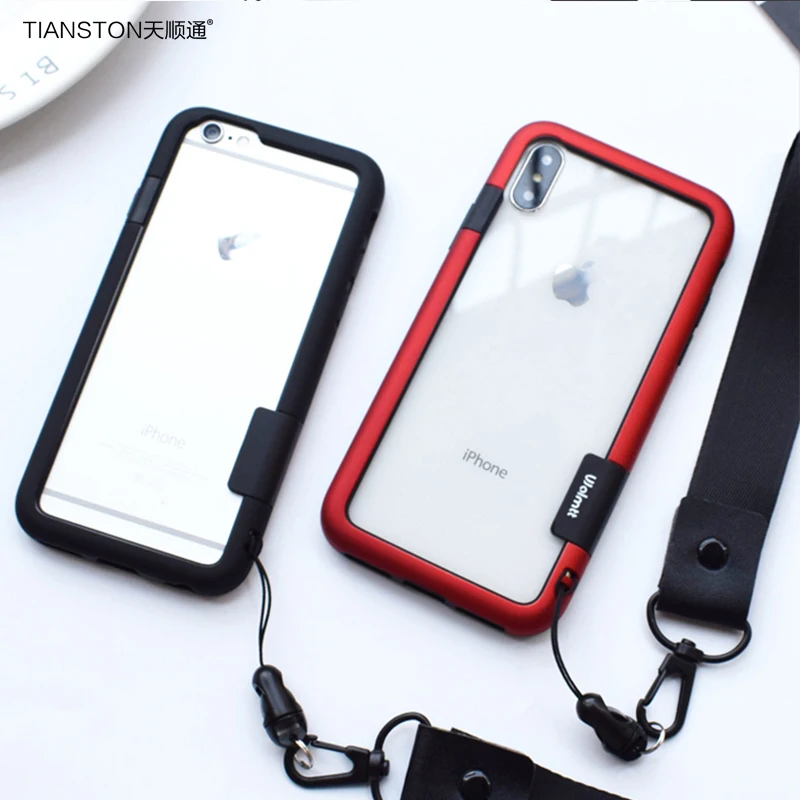 Бампер для Iphone X, 6, 6s, 7, 8 Plus, чехлы, красный, черный цвет, TPU, PC, чехол для телефона Apple, 6, 6s Lite, роскошный цвет, чехол, Капа с веревкой
