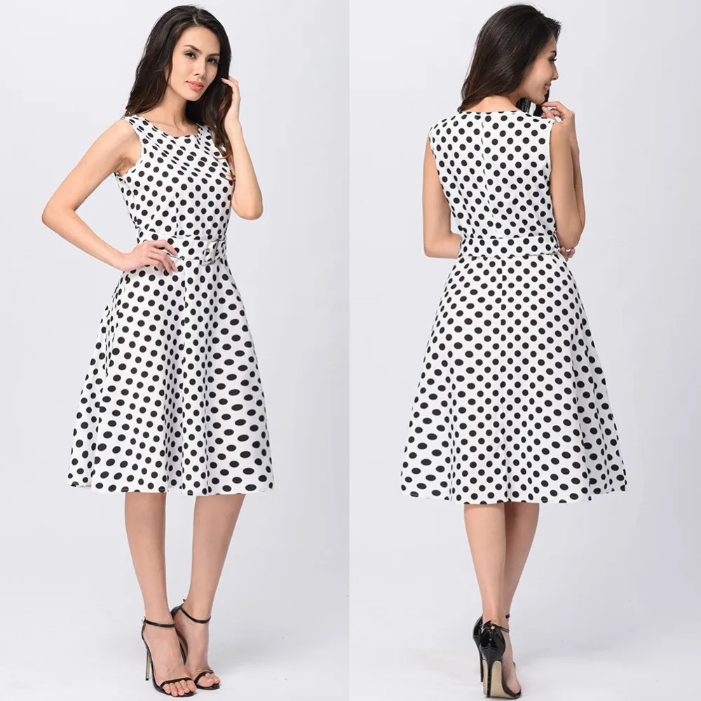 Весна и лето женщина старинные dress полька dot печати 1950 s 60 ретро рукавов о образным
