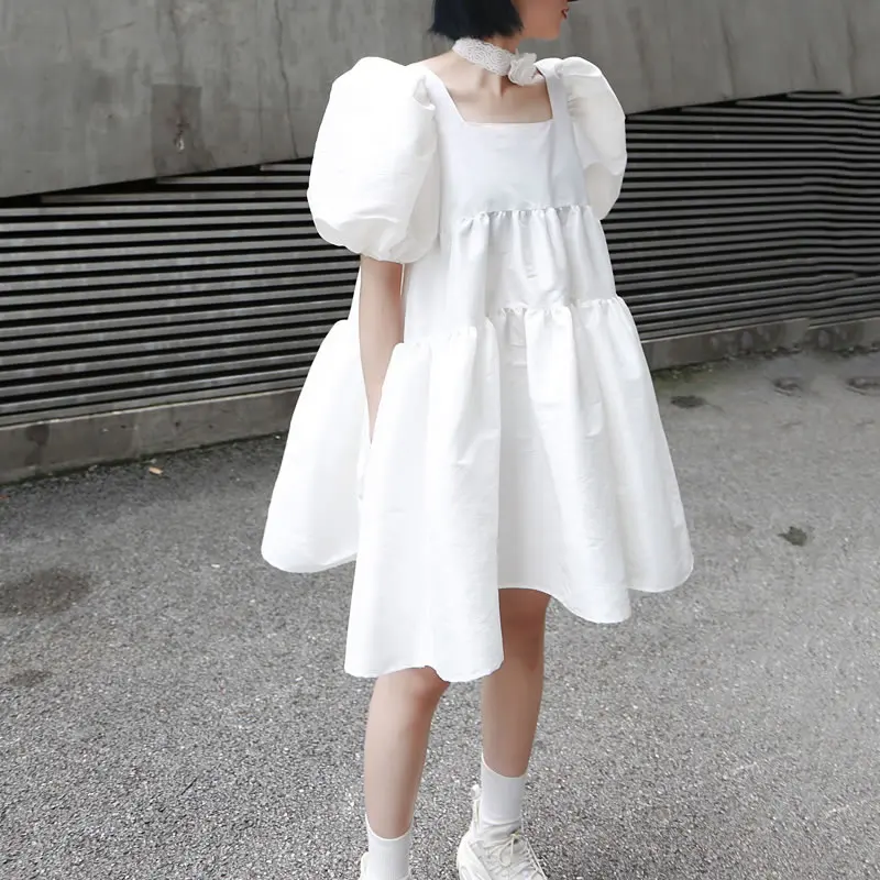 XITAO Vintage Waist Dress Women Clothes 2019 Square Collar Wild Joker Pullover Autumn Puff Sleeve Elegant WQR1228 | Женская одежда