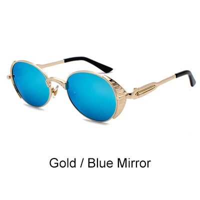 Gold - Blue Mirror Ralferty, Ретро стиль, стимпанк, солнцезащитные очки, женские, маленькая металлическая оправа, Овальные, солнцезащитные очки, мужские, Ретро стиль, панк, очки, зеркальные оттенки, Oculos J895 - Цвет линз: Gold - Blue Mirror