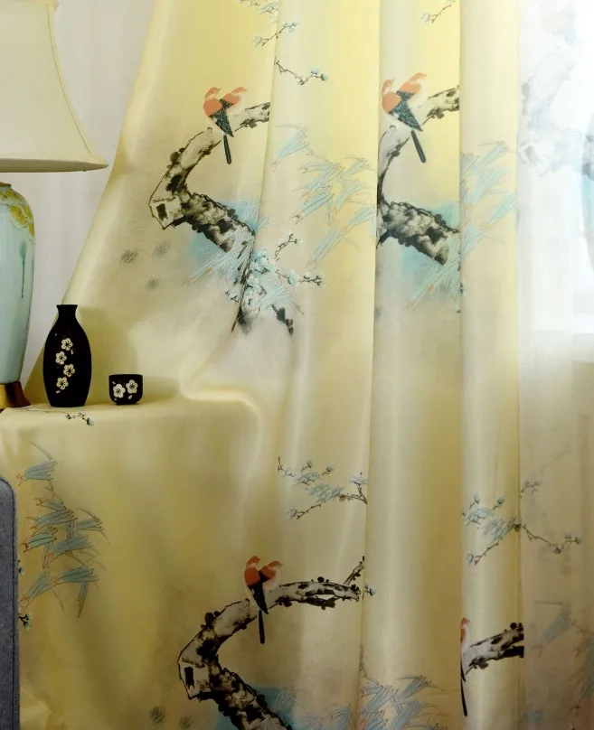 Curtain Китайские льняные шторы из хлопка с принтом птицы для спальни, гостиной, окна, тюль, для кухни, Новые товары - Цвет: Curtain
