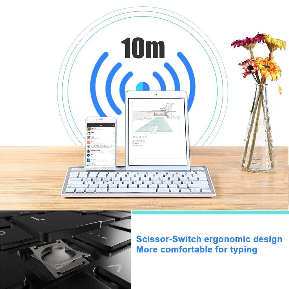 Многофункциональная bluetooth-клавиатура, портативная перезаряжаемая тонкая Бесшумная Беспроводная клавиатура для IOS Android Windows Mac OS