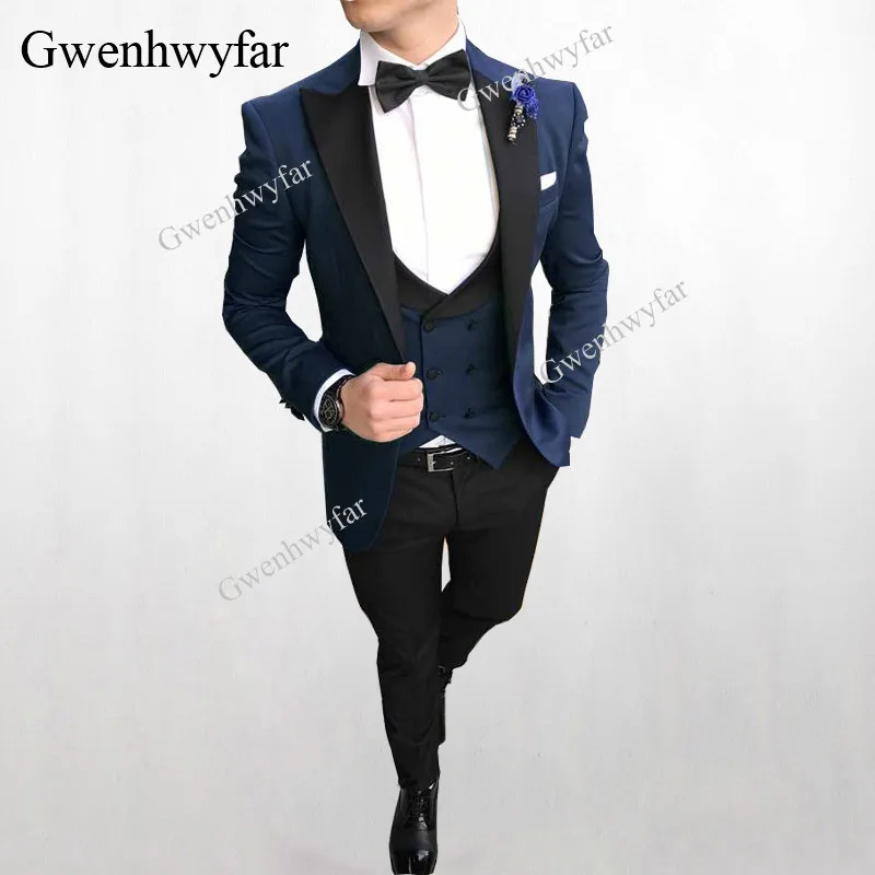 Мужские костюмы темно синего цвета Gwenhwyfar BJ23 новинка 2018 пиджак брюки жилет