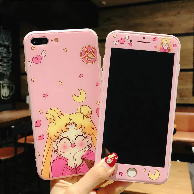 Жесткий стеклянный чехол Sailor moon для iPhone 7 задняя крышка из закаленного стекла