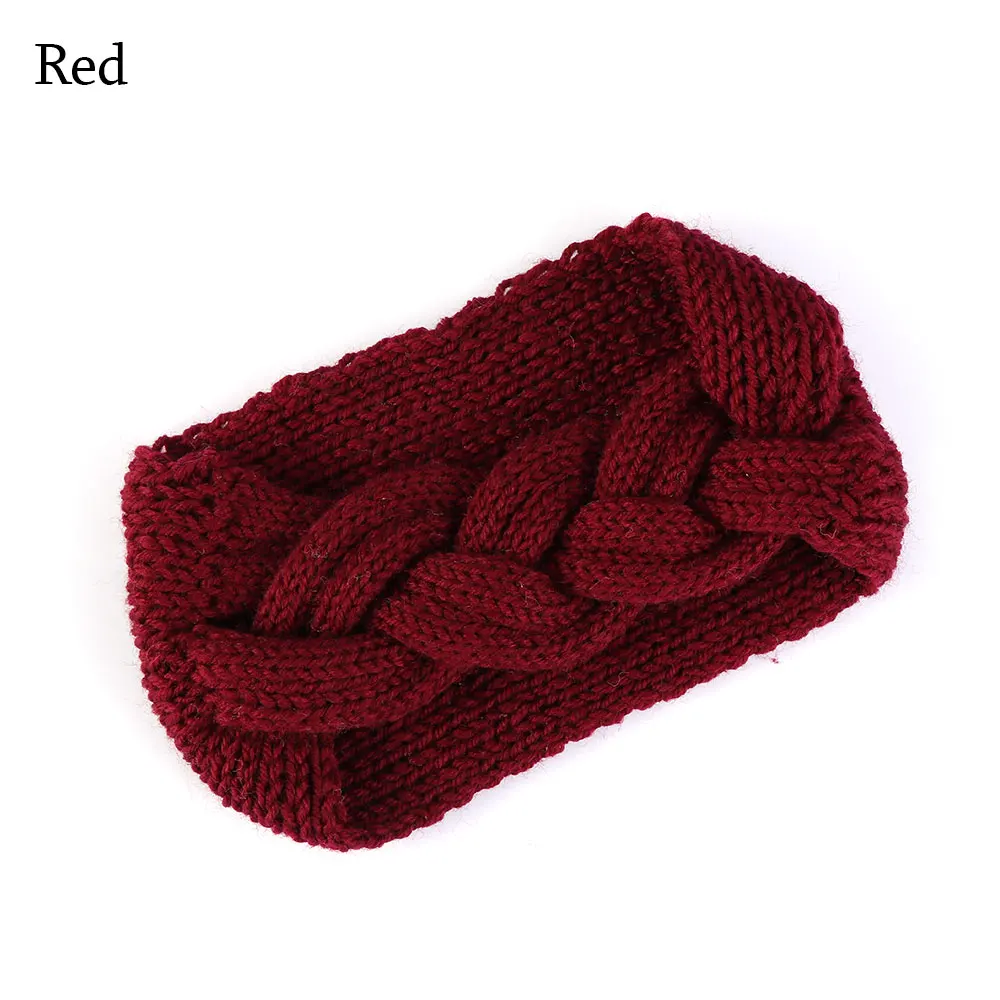 red Зимняя женская теплая повязка для ушей, вязаная однотонная повязка на голову, Широкий Эластичный Тюрбан, Женский вязаный большой бант, повязка на голову, аксессуары для волос - Цвет: red