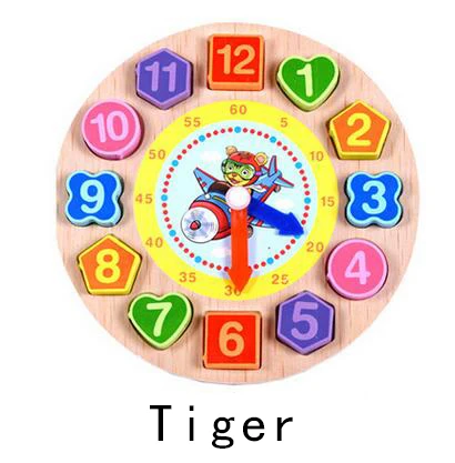 Tiger Детские деревянные игрушки будильник детская мультяшная модель животных Цифровая струна Монтессори Раннее Образование Развивающие игрушки подарок - Цвет: Tiger