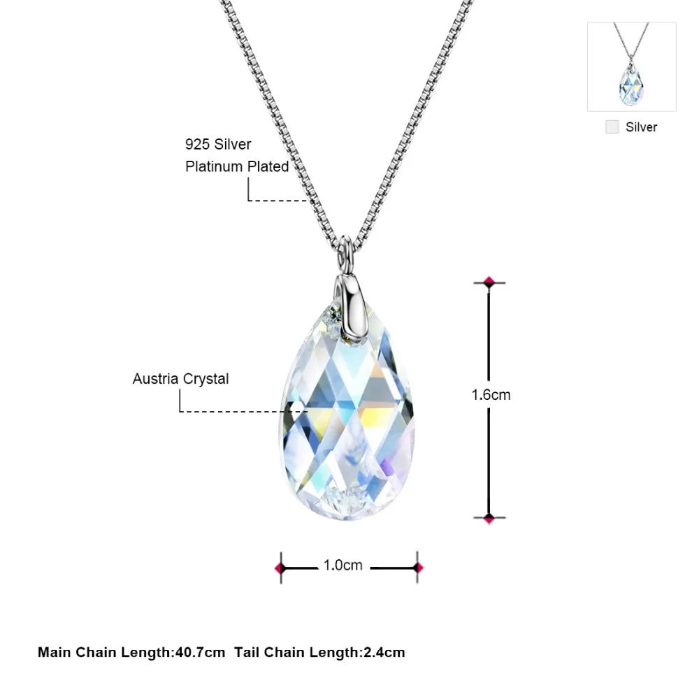 Цепочка с подвеской в виде капли воды серебро 925 пробы|teardrop necklace|chain necklacenecklace simple |