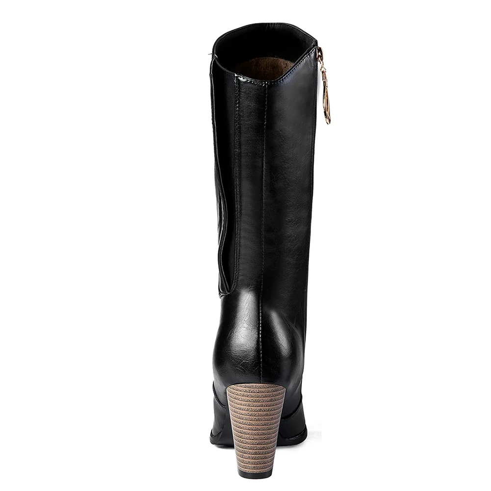 KARINLUNA Mid Calf Boots Woman Wholesale Concise Round Toe Zip High Heels Shoes Autumn Winter Boots Woman Plus Size 34-52