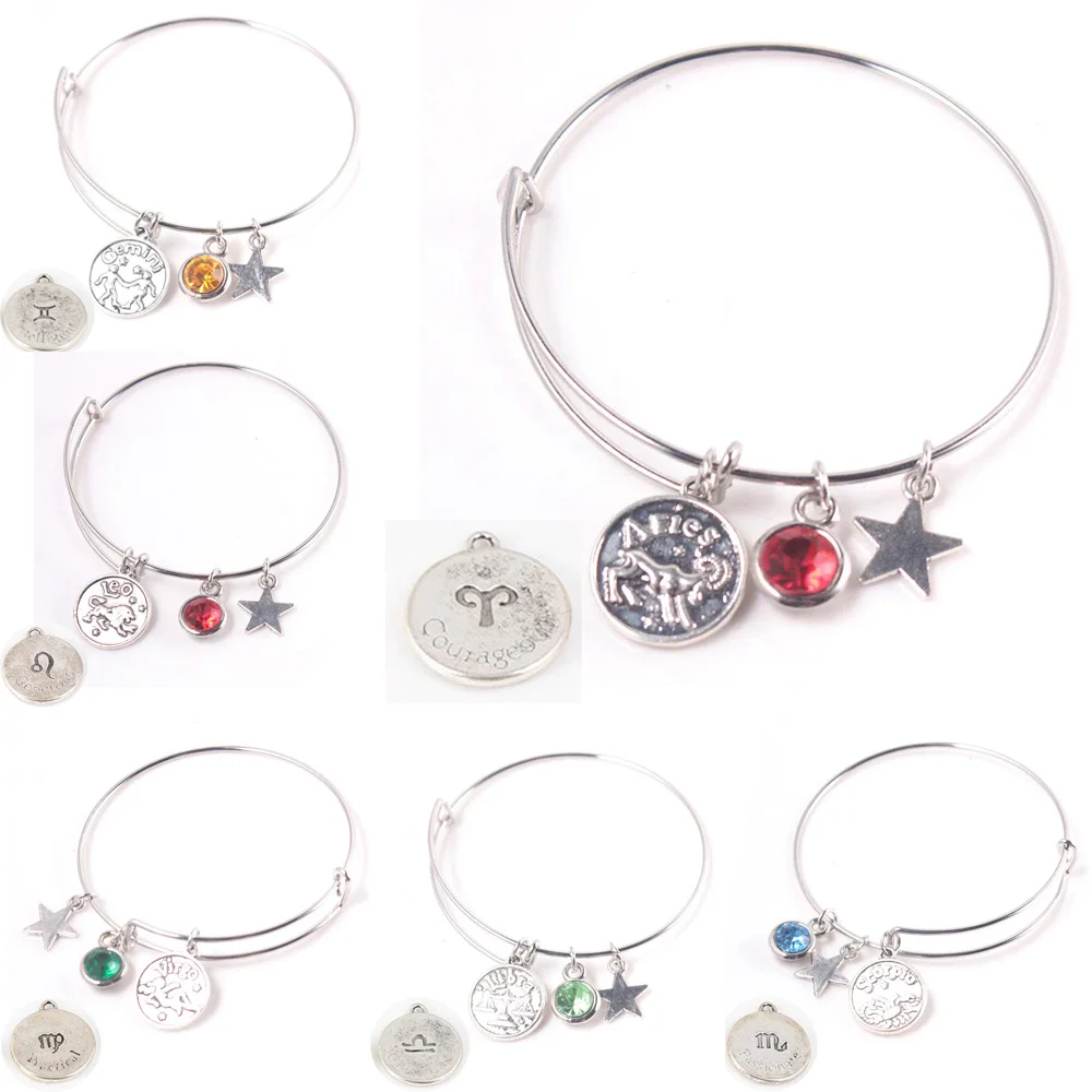 12 Созвездие подвеска серебряный браслет камень рождения и звезда Висячие