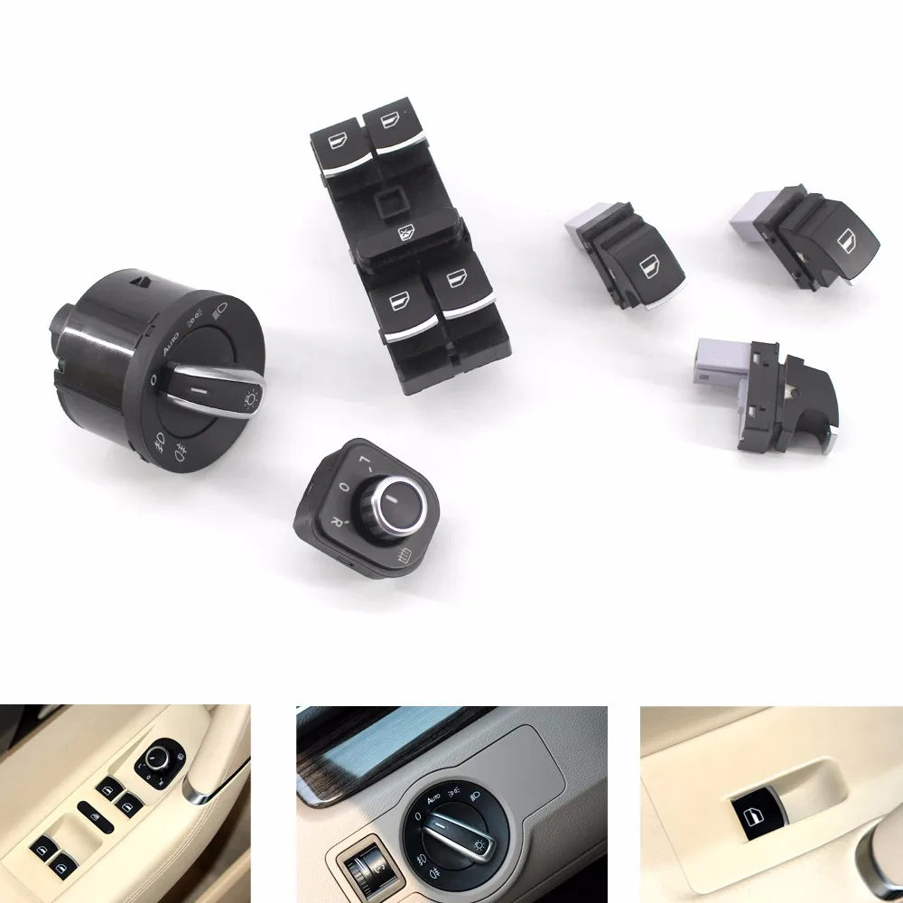 6PCS Chrome Window Headlight Mirror Switch Set for VW Passat B6 CC Golf Jetta |