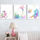 Акварельные сказочные настенные постеры для детской, художественное рисунок на холсте, садовые бабочки, дракон, мухи, цветочные пузырьки, картина для украшения комнаты для девочек