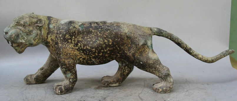 

song voge gem S1736 21" Old Chinese Bronze animal Folk Fierce Zodiac Year Tiger sculpture Statue
