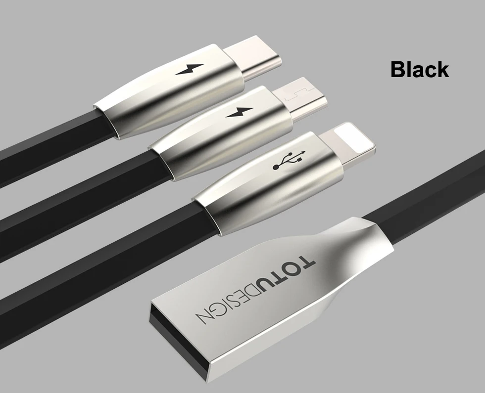 TOTU 3 в 1 USB кабель для iPhone Xs Max Xr X 8 7 Быстрая зарядка зарядное устройство usb type C type-c Micro USB кабель для мобильного телефона