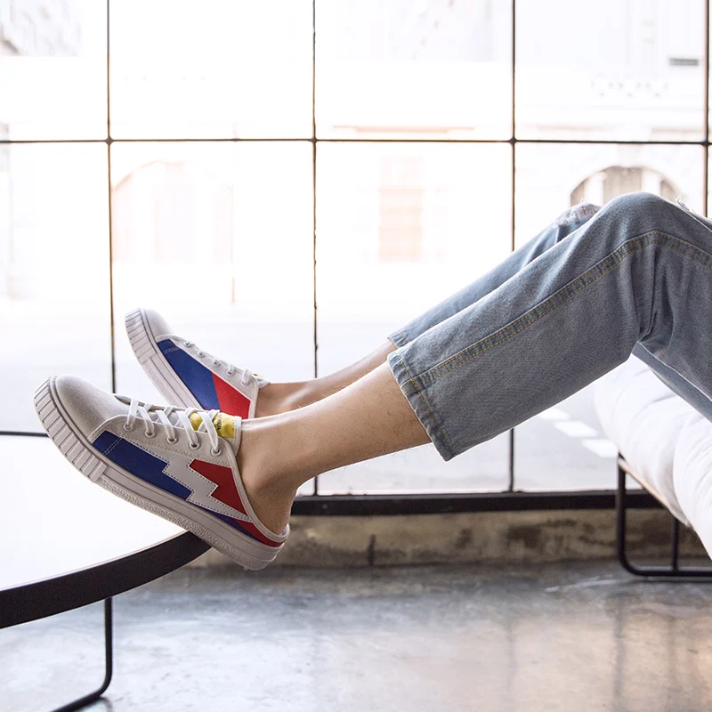 Летние парусиновые тапочки Мужская обувь в Корейском стиле дышащая без застежки