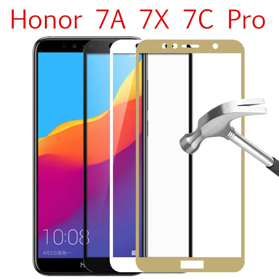 Защитное стекло для huawei Honor 7c Pro 7a 7x Honer полное покрытие a7 x7 Tremp Huawey защитный чехол