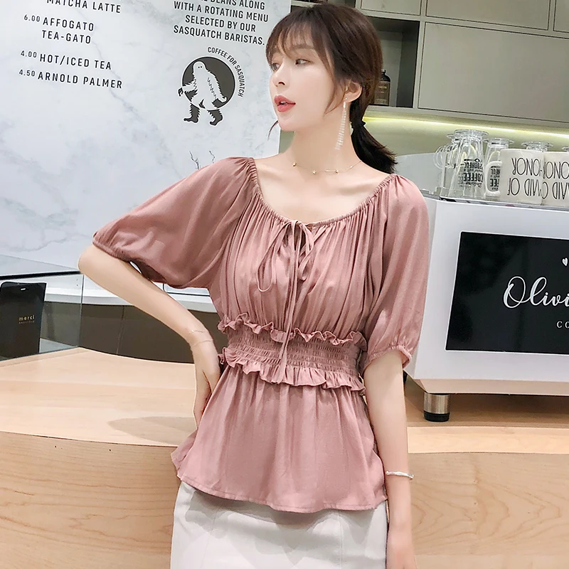 

Women's Blouse 2019 Summer Womens Tops and Blouses Summer Shirt Ladies Chiffon Pink Tops Plus Size Fashion Vintage Blusas