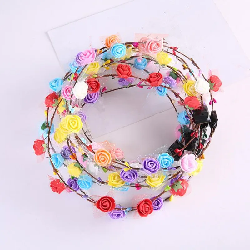 

New Colorful LED Blinking Foam Flower Headband Garland Wreath Women Girl Flashing Hairbands Halloween Glow Party Supplies