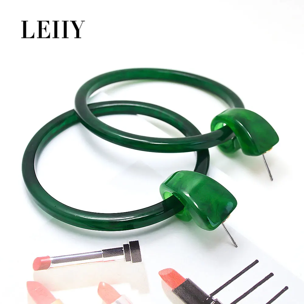 LEIIY 2 Цвет Oversize акрил круг серьги для Для женщин простой ацетат пластины Подвеска