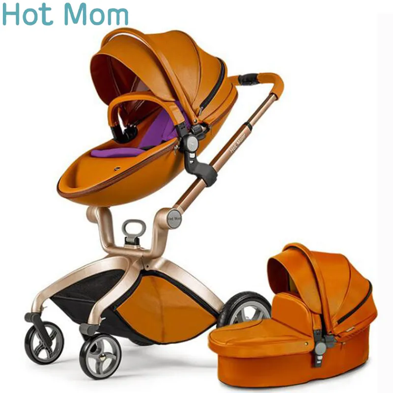 Hotmom, кожаная корзина для сна, белая, коричневая коляска, высокий пейзаж, может сидеть или лежать в сложенном виде, Россия - Цвет: colour 5
