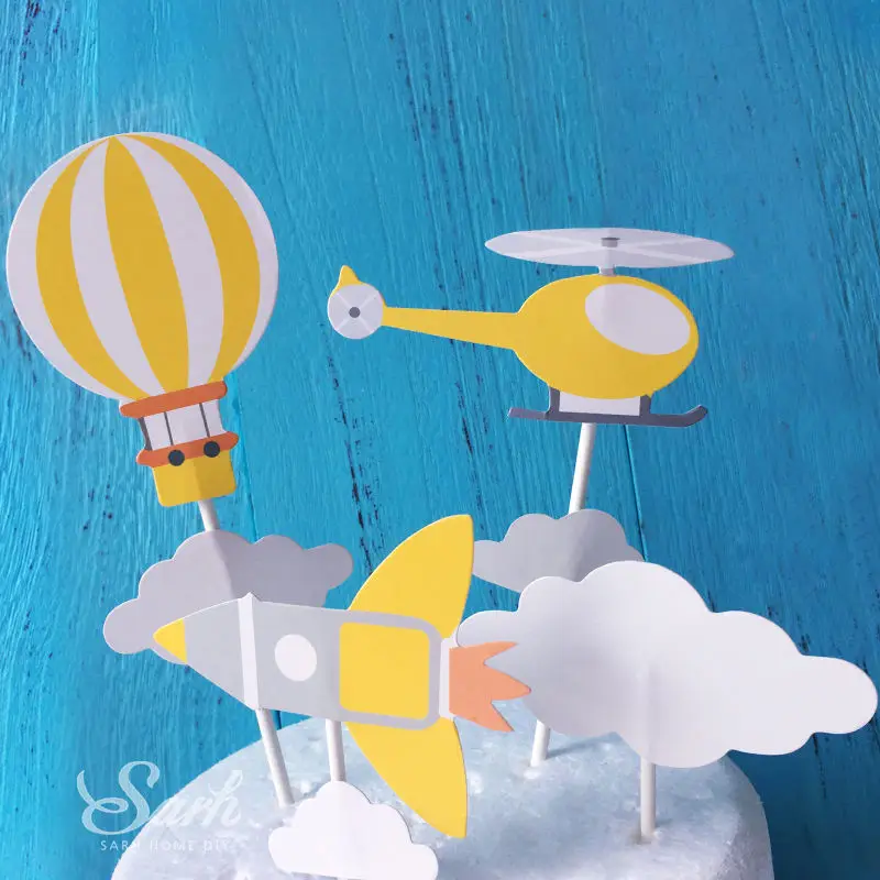 Helicopter cloud set Bling Book Pilot Boy украшение с днем рождения самолет облака для детей Малыш Торт Топперы принадлежности для выпечки сладкие подарки - Цвет: Helicopter cloud set