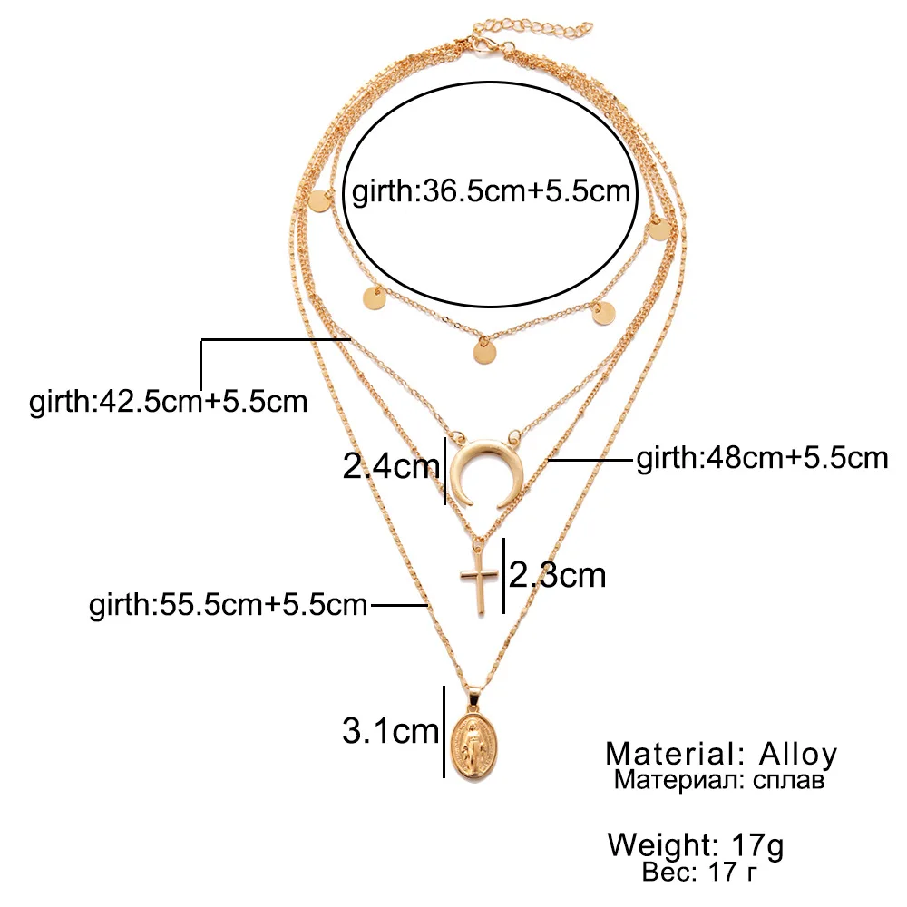 Jesus Cross Necklace Crescent Disc Metal Hanging Multi-storey Retro Wholesale | Украшения и аксессуары
