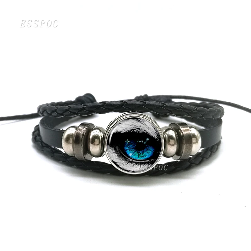 Мужской браслет Dragon Evil Eye черный кожаный в стиле панк с подвесками модные