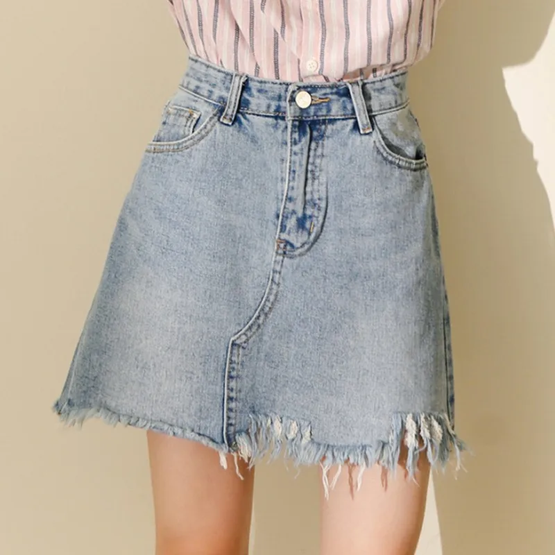 Женская джинсовая юбка с завышенной талией асимметричная винтажная
