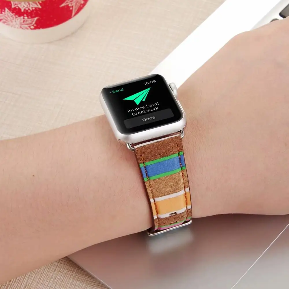 Ремешок из натуральной кожи для Apple Watch band 4 44/40 мм ретро браслет с зернистой