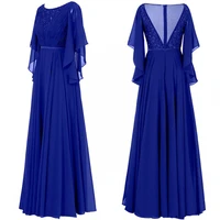2021 fashion cheap mother of the bride groom dresses with juliet sleeves chiffon beaded long evening formal dress gowns