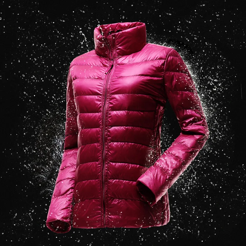 

Plus size fashion ultra thin lightweight white duck down jacket women sttand collar down coat for spring and autumn